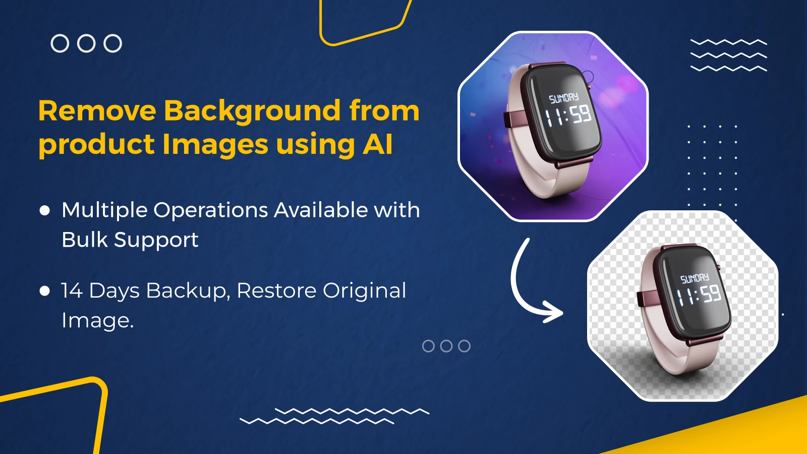 AIBrush AI background remover showing a smartwatch before and after background removal
